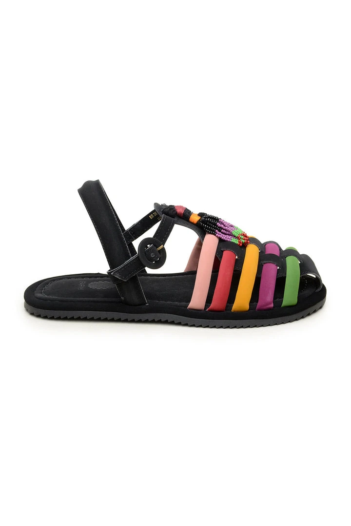 FARM RIO BLACK BEADED RAINBOW TUBE STRAP SANDAL 4 FARM RIO BLACK BEADED RAINBOW TUBE STRAP SANDAL