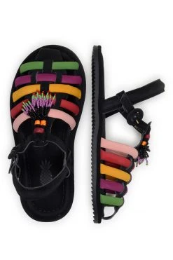 FARM RIO BLACK BEADED RAINBOW TUBE STRAP SANDAL 6 FARM RIO BLACK BEADED RAINBOW TUBE STRAP SANDAL