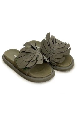 FARM RIO FOREST GREEN MONSTERA ANATOMIC SLIDE SANDAL New In