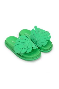 FARM RIO New In GREEN MONSTERA ANATOMIC SLIDE SANDAL