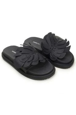 FARM Rio shop 28 FARM RIO Accessories Black Monstera Anatomic Slide Sandal