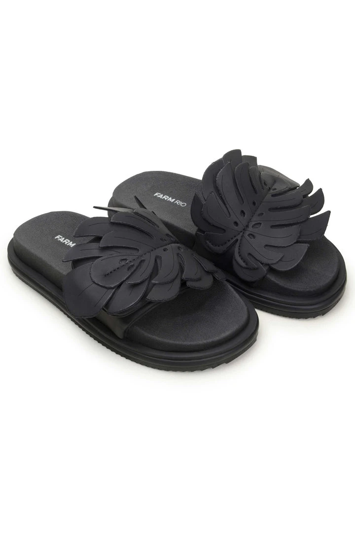 FARM RIO Accessories Black Monstera Anatomic Slide Sandal 1 FARM RIO Accessories Black Monstera Anatomic Slide Sandal