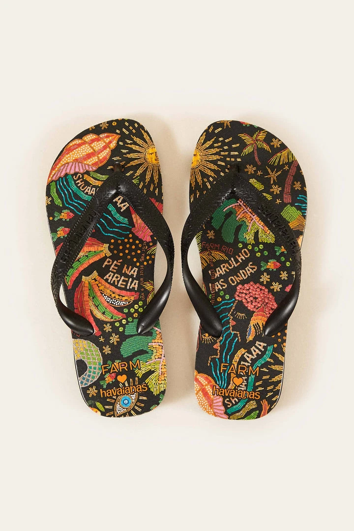 FARM RIO BLACK OCEAN STORIES HAVAIANAS SANDALS 2 FARM RIO BLACK OCEAN STORIES HAVAIANAS SANDALS