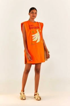 FARM RIO Orange Going Bananas T-Shirt Dress