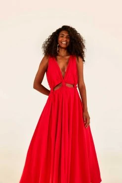 FARM RIO New In REDCUTOUT MIDI DRESS