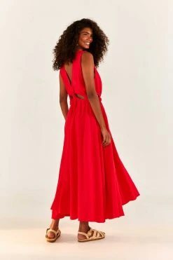 FARM RIO New In REDCUTOUT MIDI DRESS