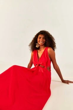 FARM RIO New In REDCUTOUT MIDI DRESS