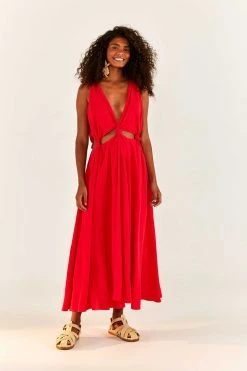 FARM RIO New In REDCUTOUT MIDI DRESS