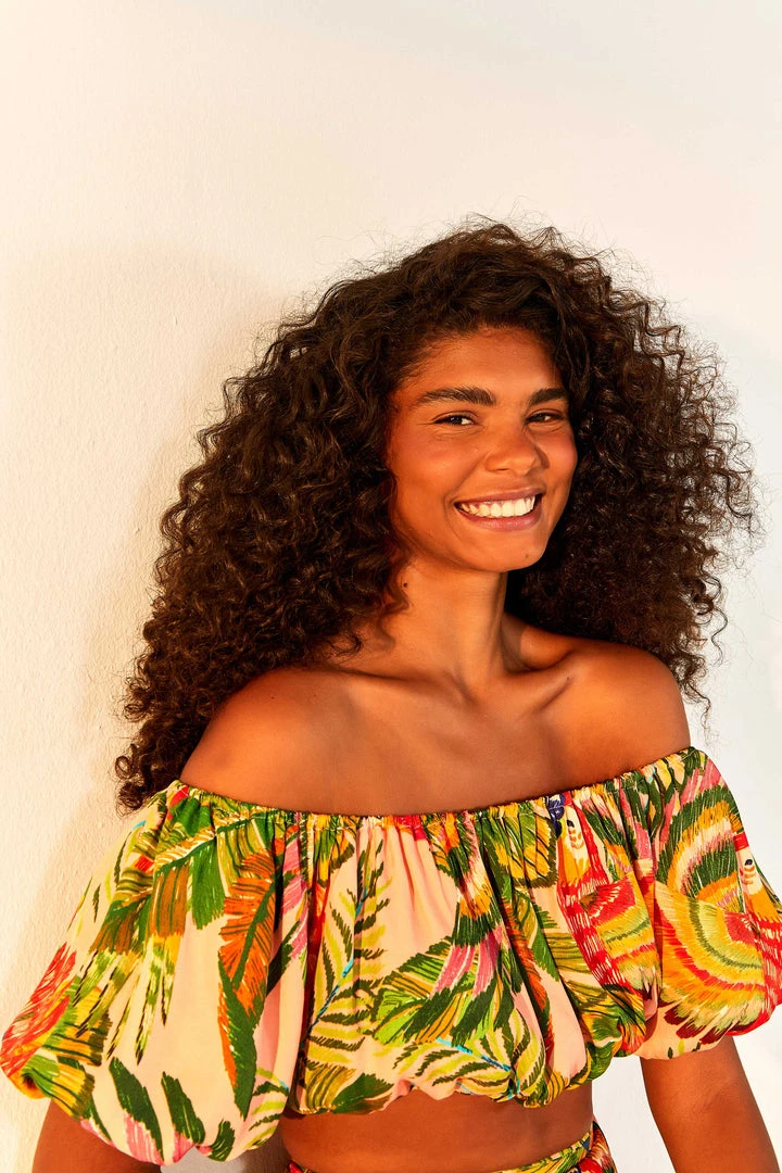 FARM RIO New In Macaw Leaves Off Shoulder Crop Top 1 FARM RIO New In Macaw Leaves Off Shoulder Crop Top