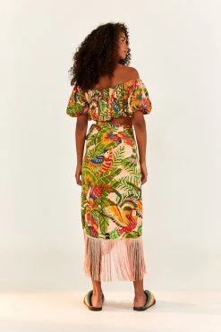 FARM RIO New In Macaw Leaves Off Shoulder Crop Top