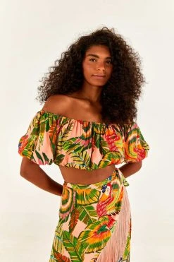 FARM RIO New In Macaw Leaves Off Shoulder Crop Top 8 FARM RIO New In Macaw Leaves Off Shoulder Crop Top