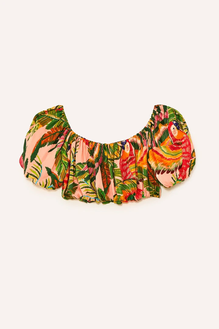 FARM RIO New In Macaw Leaves Off Shoulder Crop Top 6 FARM RIO New In Macaw Leaves Off Shoulder Crop Top