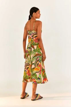 FARM RIO Macaw Leaves Cut-Out Midi Dress New In