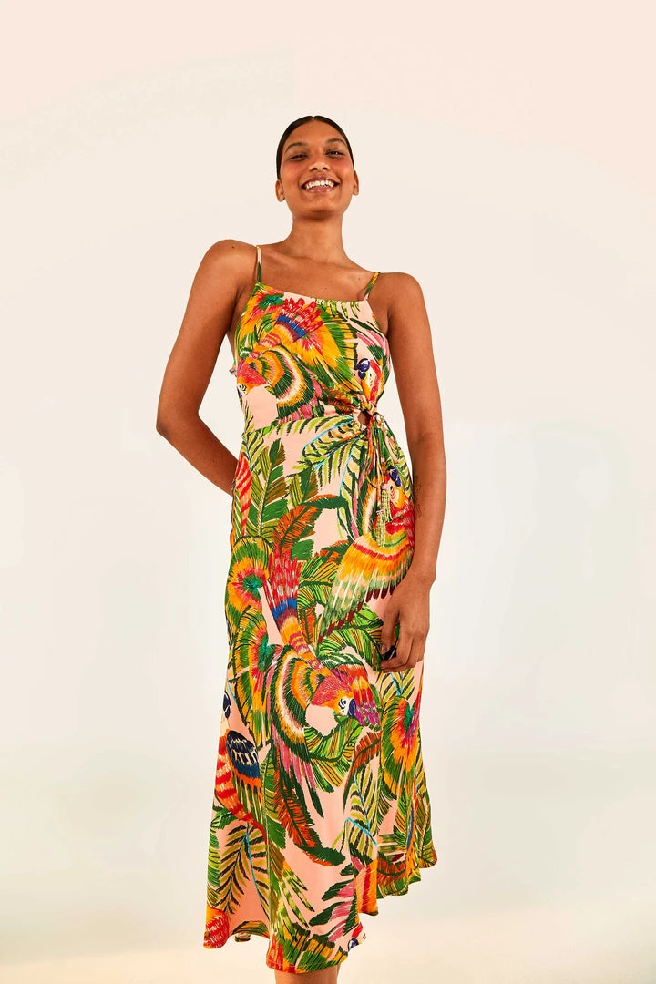 FARM RIO Macaw Leaves Cut-Out Midi Dress New In 1 FARM RIO Macaw Leaves Cut-Out Midi Dress New In