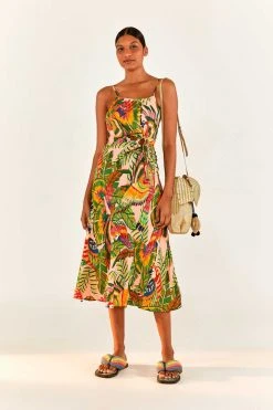 FARM RIO Macaw Leaves Cut-Out Midi Dress New In 9 FARM RIO Macaw Leaves Cut-Out Midi Dress New In