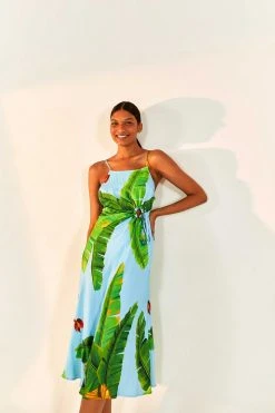 FARM RIO Blue Fresh Bananas Midi Dress New In