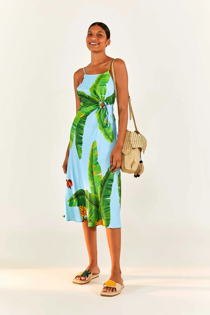FARM RIO Blue Fresh Bananas Midi Dress New In 4 FARM RIO Blue Fresh Bananas Midi Dress New In