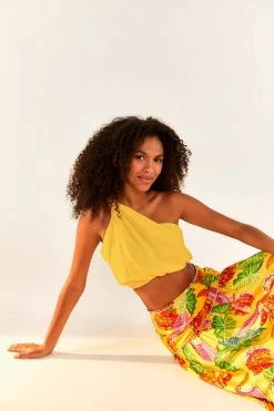 FARM RIO Yellow One Shoulder Knot Top