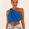 FARM RIO Blue One-Shoulder Knot Top
