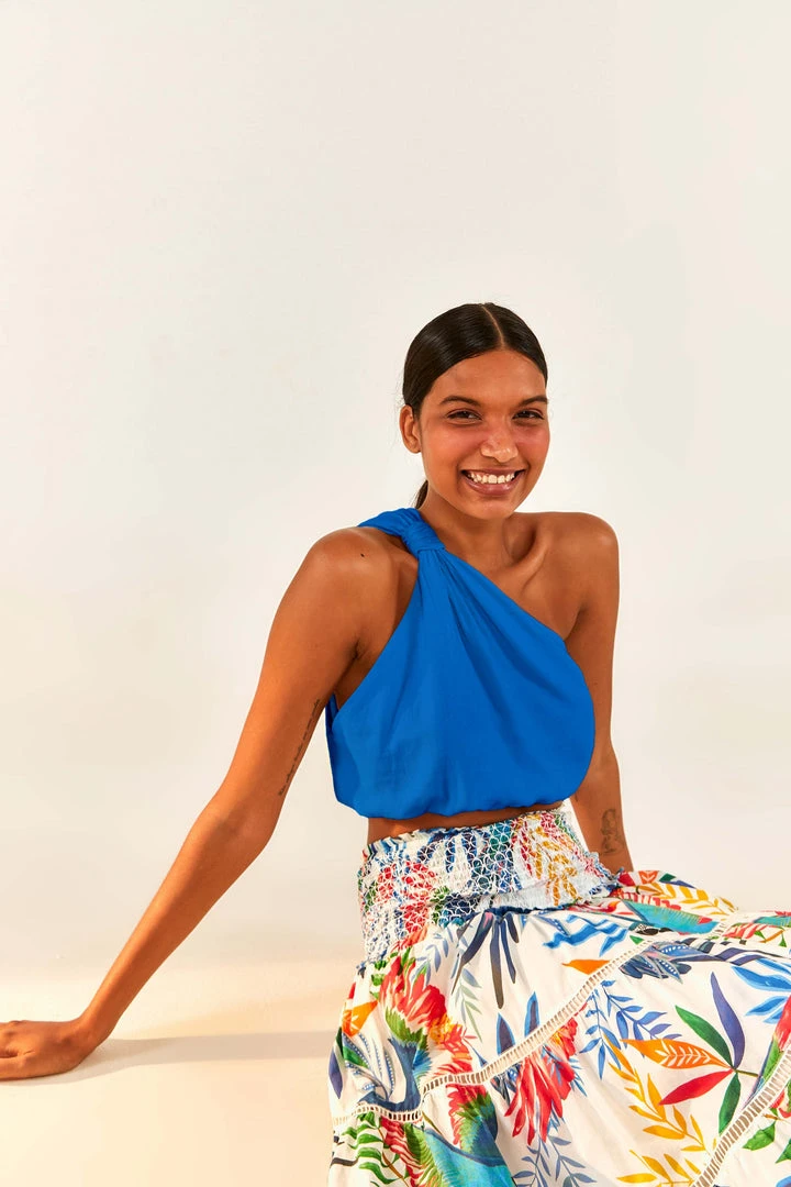 FARM RIO Blue One-Shoulder Knot Top 3 FARM RIO Blue One-Shoulder Knot Top