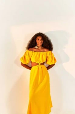 FARM RIO Yellow Knot Midi Dress New In