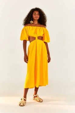 FARM RIO Yellow Knot Midi Dress New In 8 FARM RIO Yellow Knot Midi Dress New In