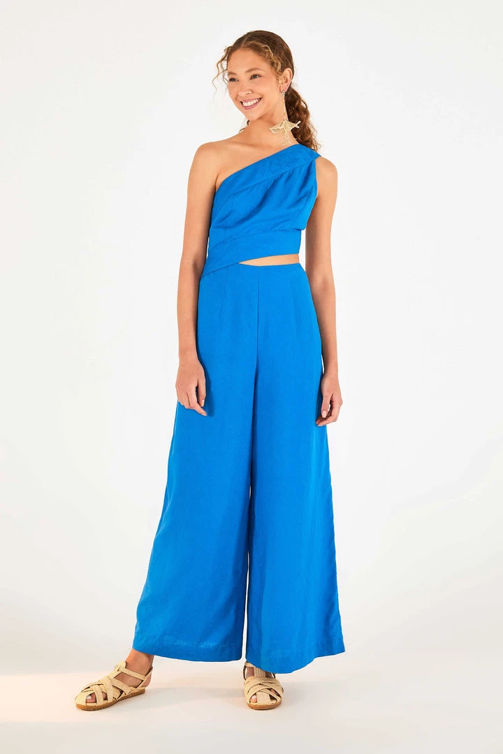FARM RIO Blue One Shoulder Jumpsuit New In 4 FARM RIO Blue One Shoulder Jumpsuit New In
