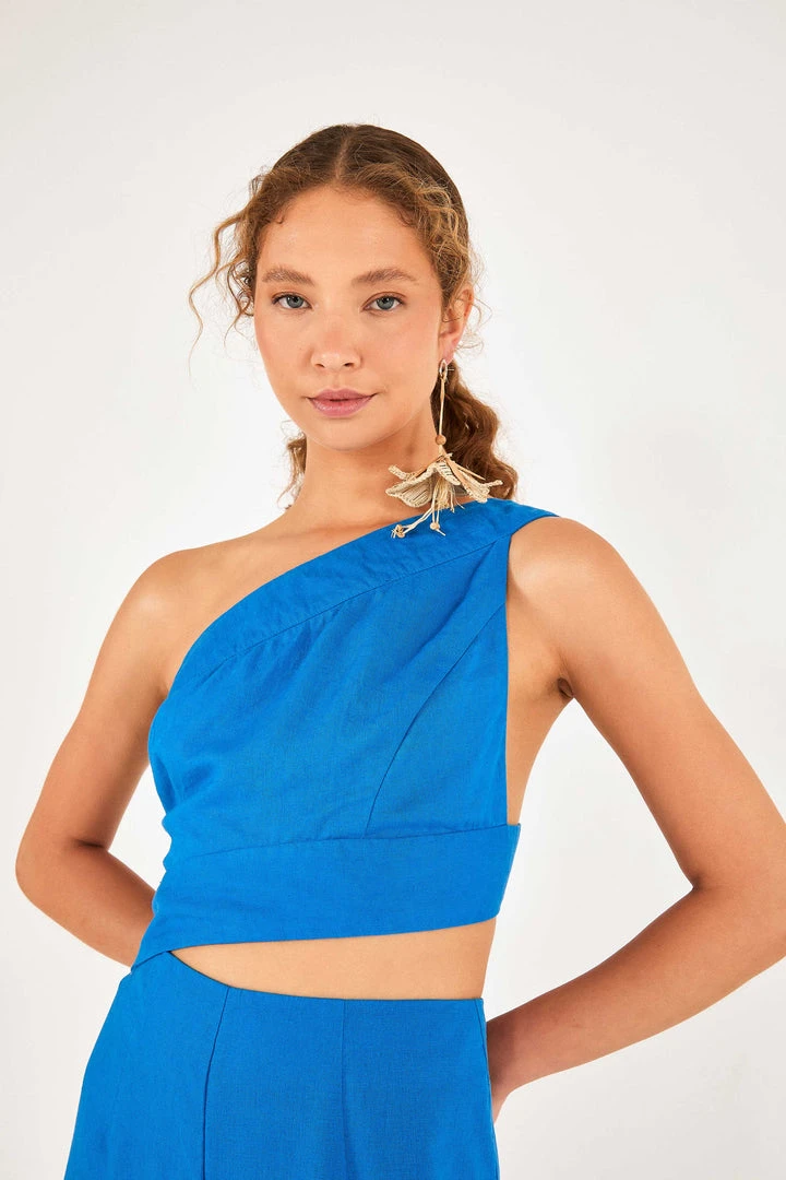 FARM RIO Blue One Shoulder Jumpsuit New In 3 FARM RIO Blue One Shoulder Jumpsuit New In