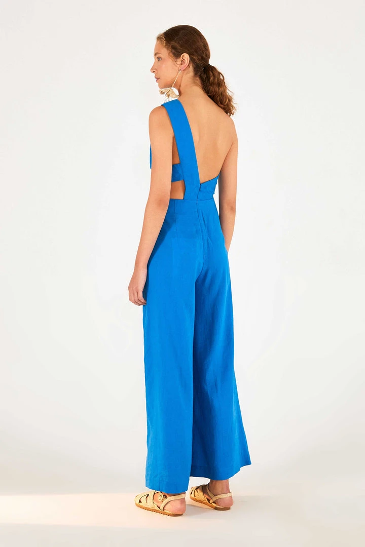 FARM RIO Blue One Shoulder Jumpsuit New In 2 FARM RIO Blue One Shoulder Jumpsuit New In