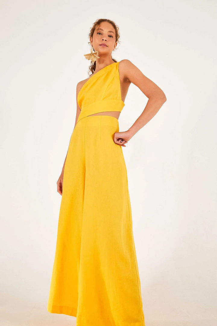 FARM RIO New In Yellow One Shoulder Jumpsuit 1 FARM RIO New In Yellow One Shoulder Jumpsuit